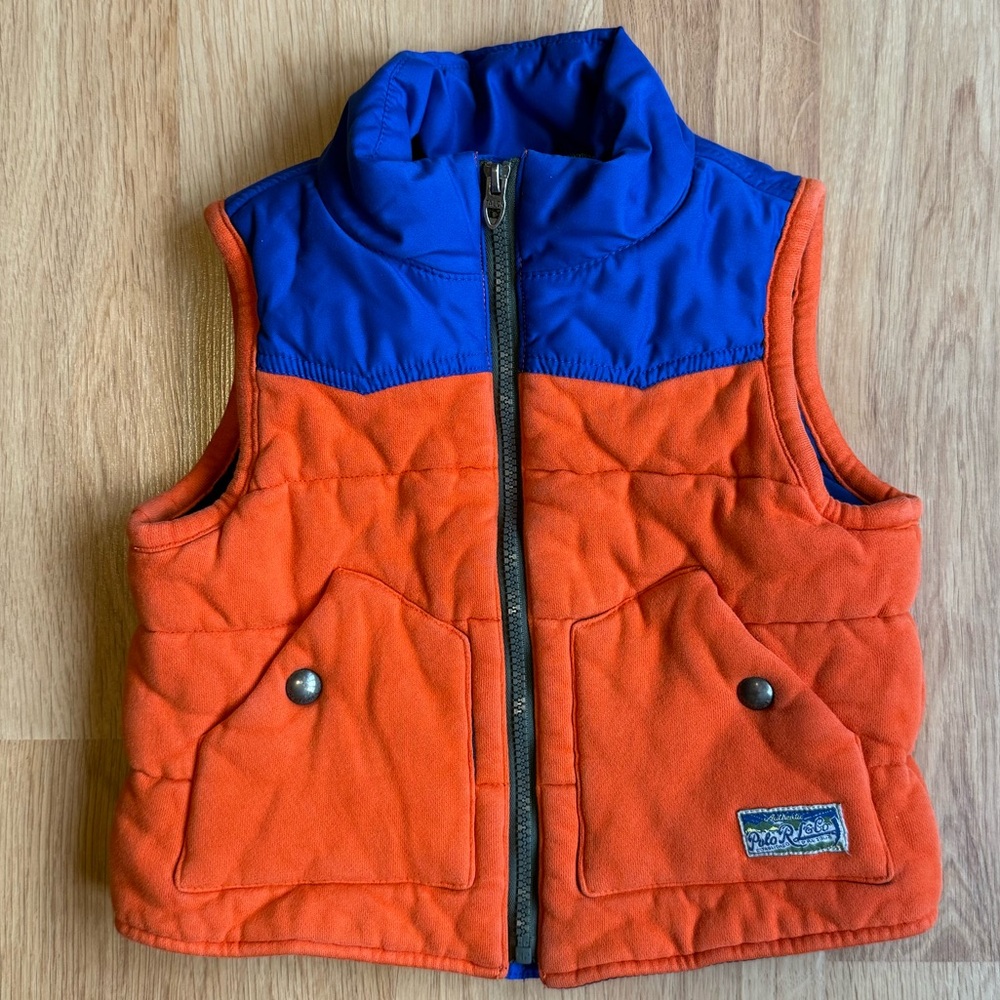 EUC Ralph Lauren Toddler Boy Puffer Vest - Orange and Blue